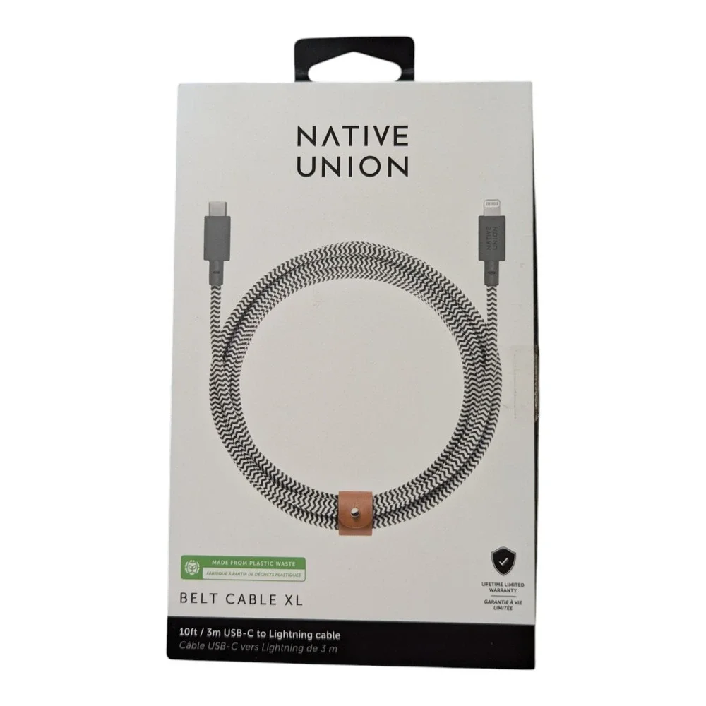 V4. Native Union XL 10ft USB-C‎ to Lighting Charging Cable Zebra